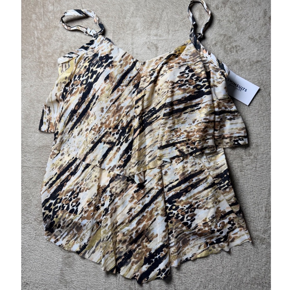 Swimsuits For All Women 14 Tankini Top Tiered Animal Print Gold Foil Metallic
